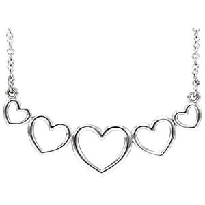 14K White Graduated Heart 17.5" Necklace