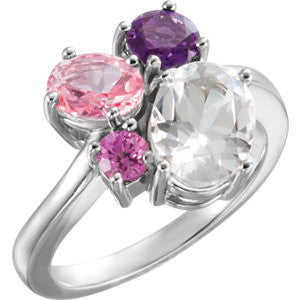 14K White White Topaz, Amethyst, Pink Topaz & Chatham® Created Pink Sapphire Cluster Ring