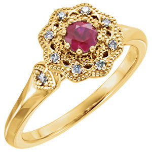 14K White Ruby & 1/10 CTW Diamond Ring