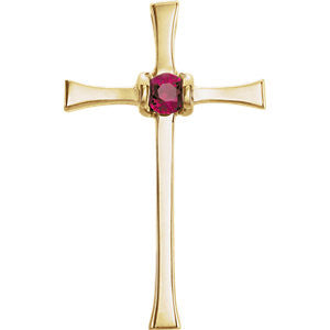 14K Yellow Ruby Cross Pendant