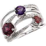 14K White Amethyst, Garnet Rhodolite, Pink Tourmaline & 1-8 CTW Diamond Ring