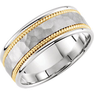 14K White & Yellow 8mm Hammered Hand-Woven Band Size 12