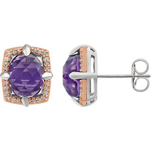 Sterling Silver Rose Gold Plated Amethyst & 1-6 CTW Diamond Earrings