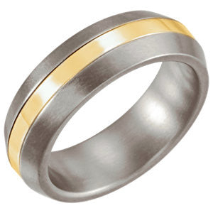 Titanium & 14K Yellow Inlay 6mm Satin Finished Band Size 7