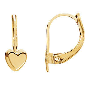 14K Yellow Heart Lever Back Youth Earrings