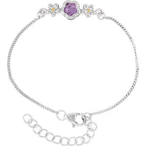 Sterling Silver BFlower&trade; Purple CZ 6.5-7.5" Bracelet