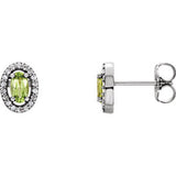 14K White Peridot & .08 CTW Diamond Earrings