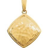 14K White Hammered Square Pendant