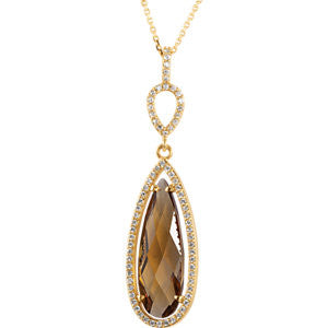 14K Yellow Honey Quartz & 1-3 CTW Diamond Halo-Style 18" Necklace