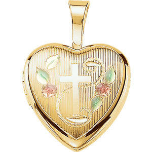 Sterling Silver Cross Heart Locket with Epoxy