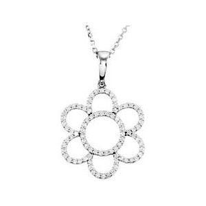 14K White 3-8 CTW Diamond Flower 16" Necklace