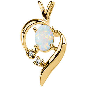 Genuine Opal Cabochon & Diamond Pendant