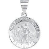 14K White 18.25mm Hollow Round St. Christopher Medal