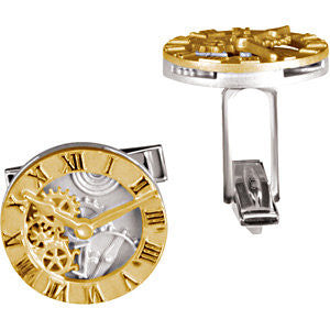 14K White & Yellow Clock Design Cuff Links-Pair