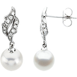 14K White Freshwater Cultured Pearl & 1-10 CTW Diamond Earrings