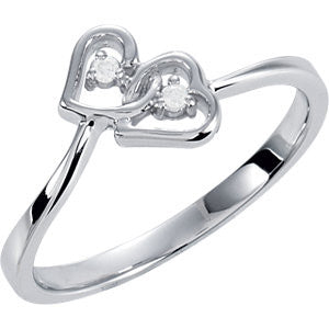 14K White .02 CTW Diamond Double Heart Ring