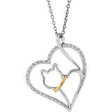 Sterling Silver & 10K Yellow 1-10 CTW Diamond Cat Heart 18" Necklace