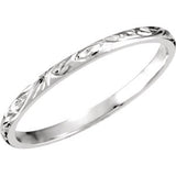 14K White 2mm Hand Engraved Band Size 5