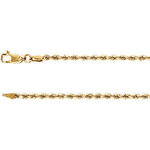 14K Yellow 2.4mm Diamond Cut Rope 7" Chain