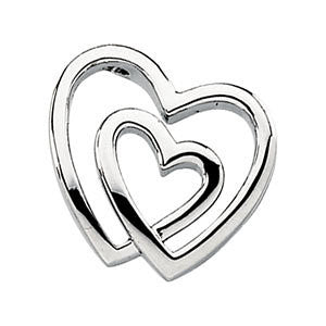 14K White Double Heart Pendant