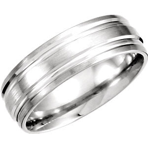 Platinum 7mm Double Cut Fancy Carved Band with Satin Finish Size 10.00