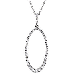 14K White 5-8 CTW Diamond Oval Silhouette 18" Necklace