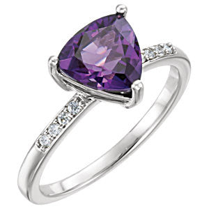 14K White Amethyst & .08 CTW Diamond Ring