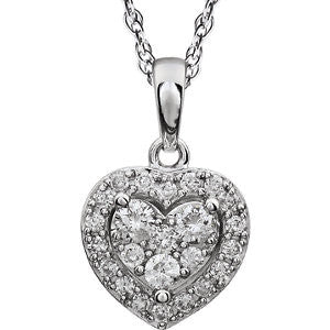 14K White 3-8 CTW Halo-Style Diamond Heart 18" Necklace