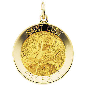 14K Yellow 22mm Round St. Lucy Medal