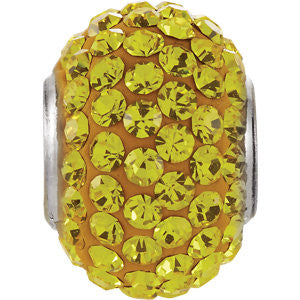 Sterling Silver 12x8mm Citrine-Colored Crystal Pave' Bead