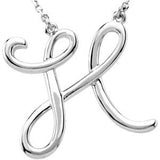 Sterling Silver "F" Script Initial 16" Necklace