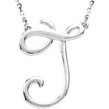 Sterling Silver "F" Script Initial 16" Necklace