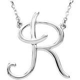 Sterling Silver "F" Script Initial 16" Necklace