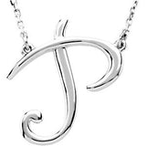 Sterling Silver "F" Script Initial 16" Necklace