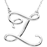 Sterling Silver "F" Script Initial 16" Necklace