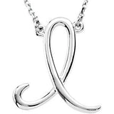 Sterling Silver "F" Script Initial 16" Necklace