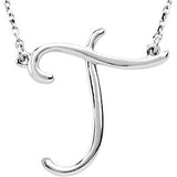 Sterling Silver "F" Script Initial 16" Necklace