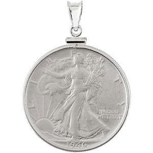 Sterling Silver Walking Liberty 1-2 Dollar Coin Set Into a Sterling Silver Coin Frame