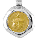 Gold Plated Sterling Silver Wax Seal Crest Insert Set Into a Sterling Silver Coin Frame