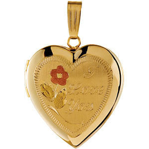 Engraved Flower "I Love You" Heart Locket