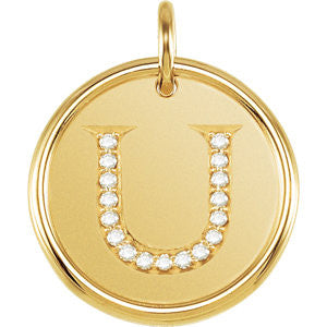 14K Yellow .08 CTW Diamond Initial "U" Pendant