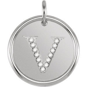 Sterling Silver .06 CTW Diamond Initial "V" Pendant