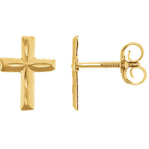 14K Yellow Youth Diamond Cut Cross Earrings