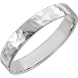 14K White 4mm Flat Band with Hammer Finish Size 5.5