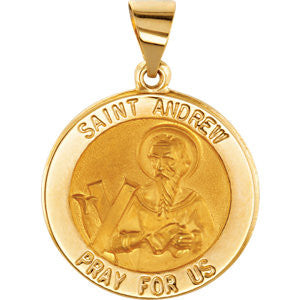 14K Yellow 15mm Round Hollow St. Andrew Medal