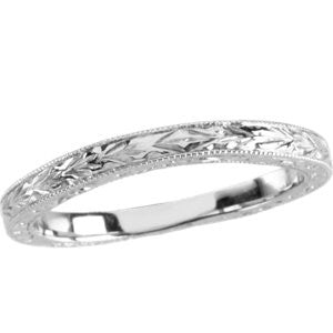 14K White Hand Engraved Band Size 6