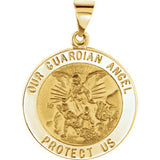 14K Yellow 21.75mm Round Hollow Guardian Angel Medal