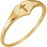 14K Yellow Youth Heart & Cross Ring