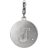 Sterling Silver Block Initial "J" Disc Charm with .005 CTW Diamond Accent