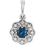 14K White Blue Sapphire & .06CTW Diamond Halo-Style Pendant